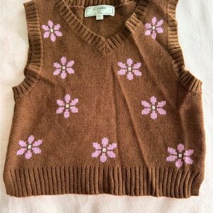 Brown Knit Flower-Pattern Sweater Vest - Brown/Pink for girls